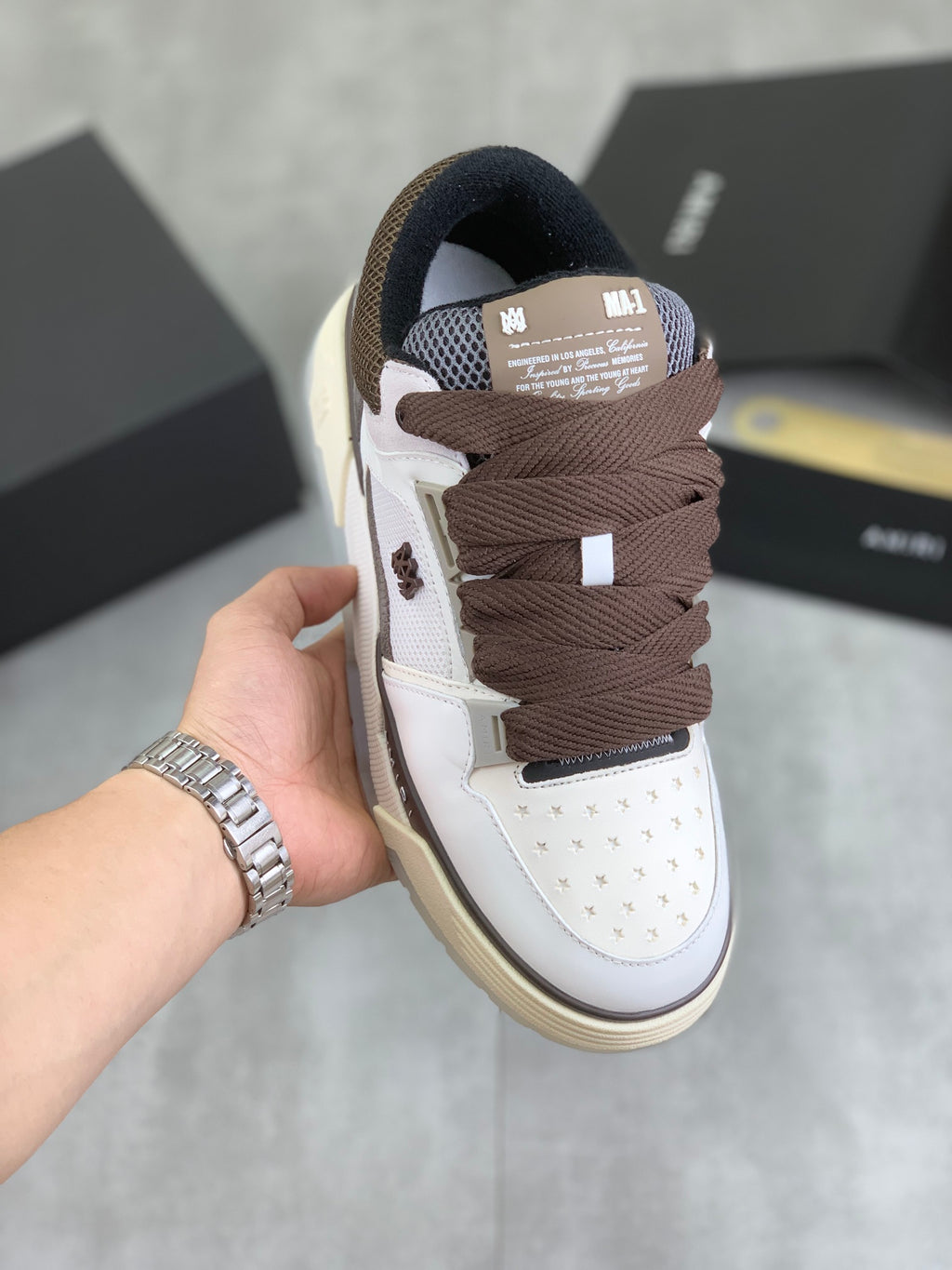 Amiri MA-1 | White & Mocha Brown Low-Top Sneaker