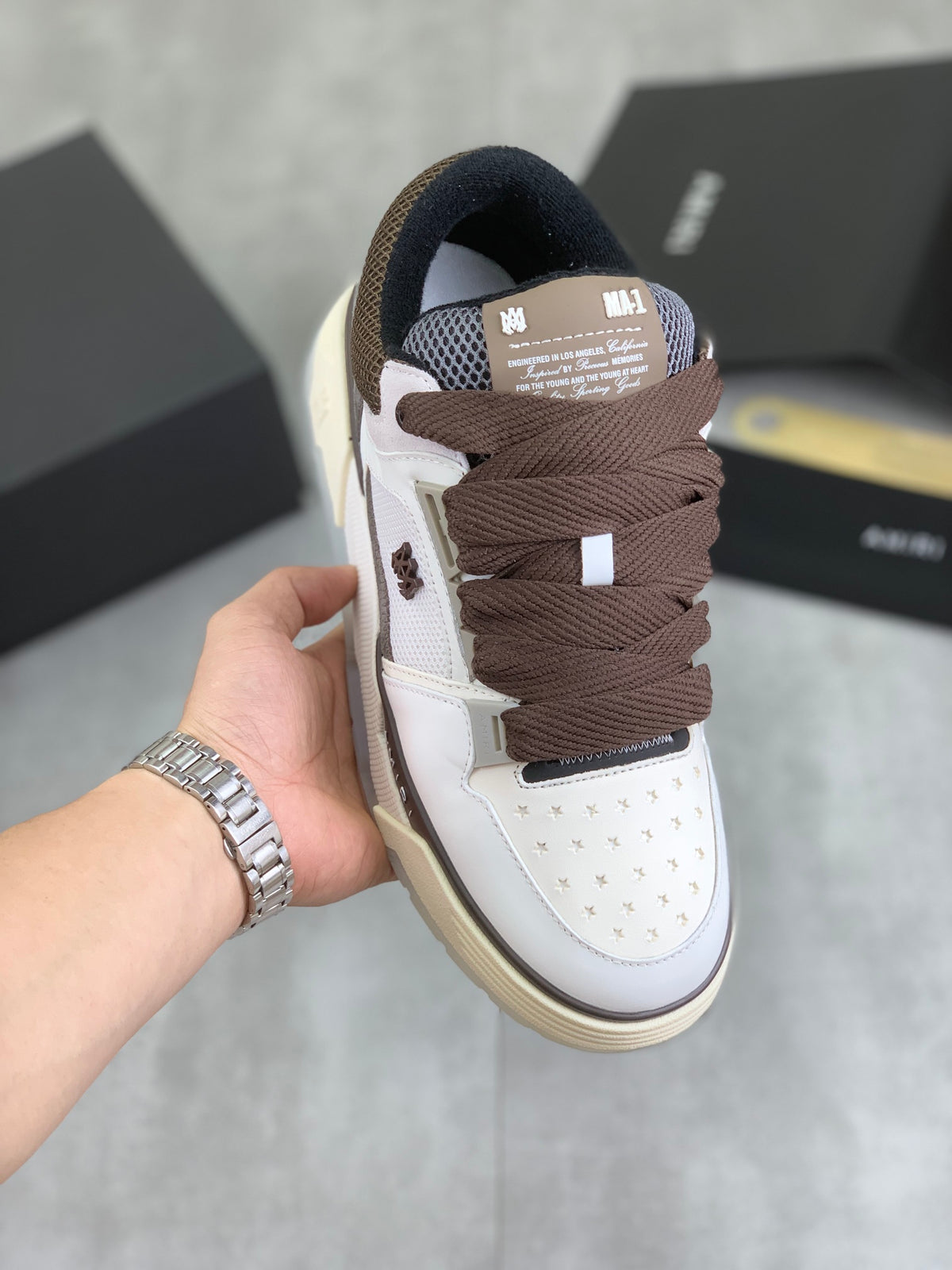 Amiri MA-1 | White & Mocha Brown Low-Top Sneaker