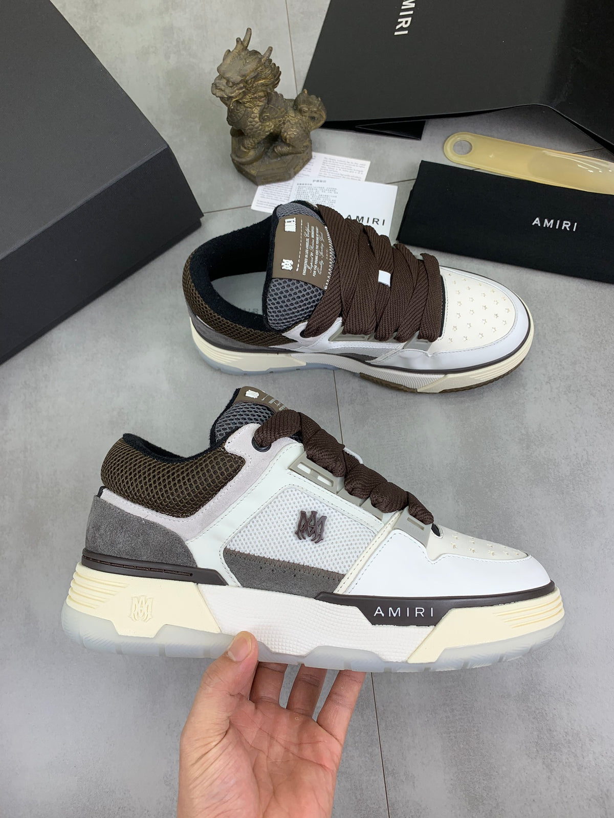 Amiri MA-1 | White & Mocha Brown Low-Top Sneaker