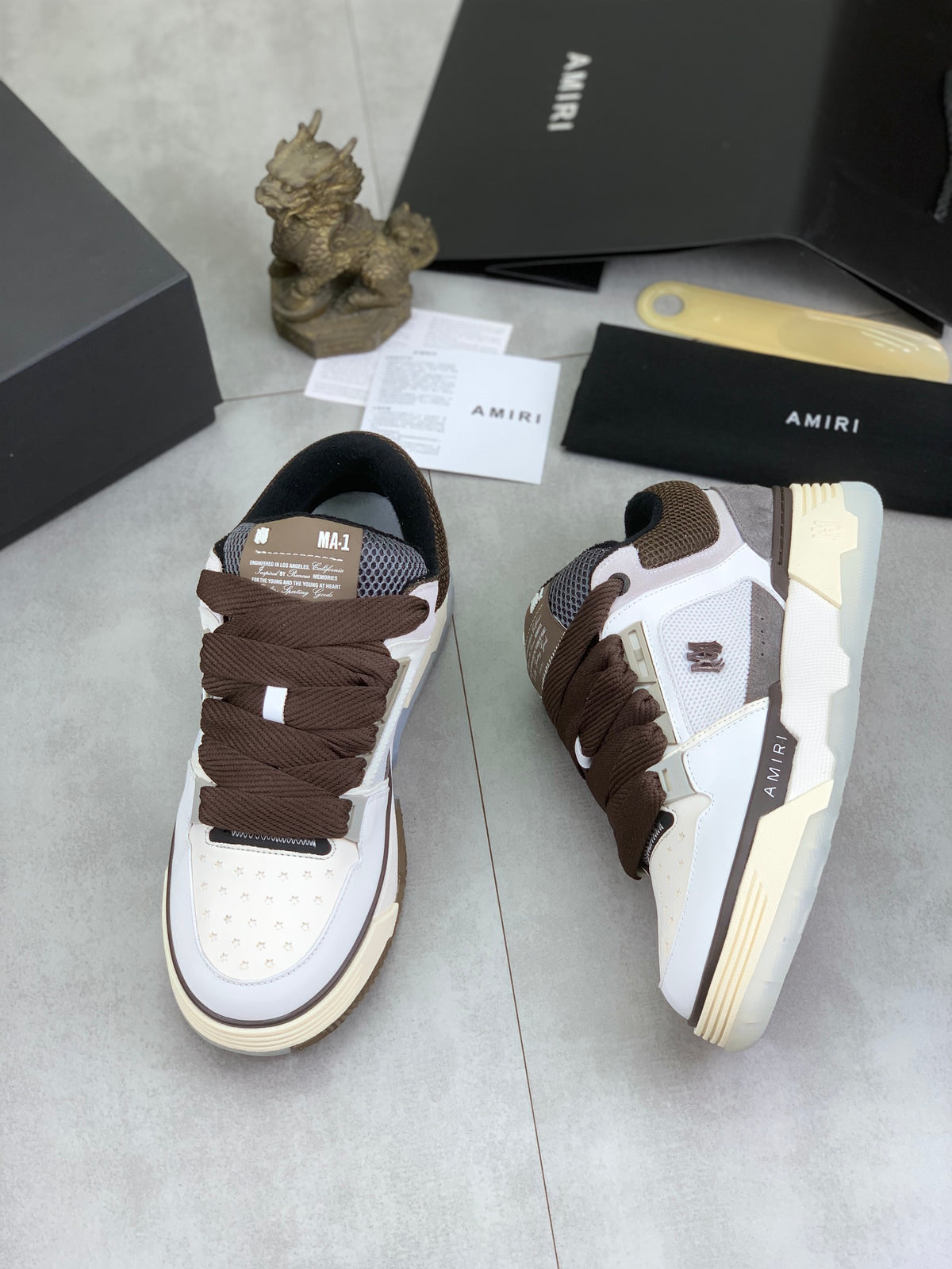 Amiri MA-1 | White & Mocha Brown Low-Top Sneaker
