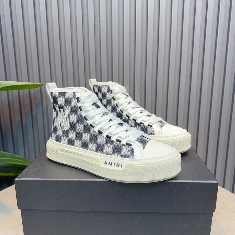 Amiri Court High-Top Sneaker — Grey Checkerboard MA Monogram