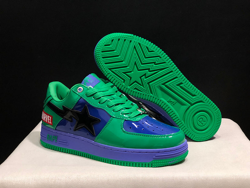 BAPE x Marvel Bapesta Low — Hulk (Green / Purple / Blue)