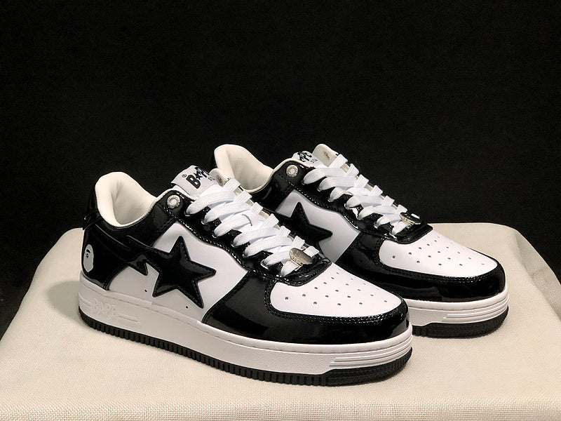 BAPE STA Low | Black / White | Patent Leather | EU 35–45